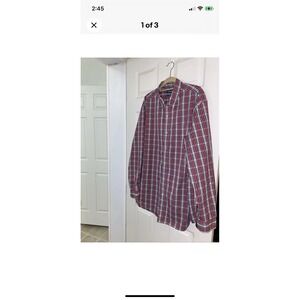 Ralph Lauren Chaps Men Stretch Easy‎ Care Red & Blue Plaid Button Down 2XLT D1